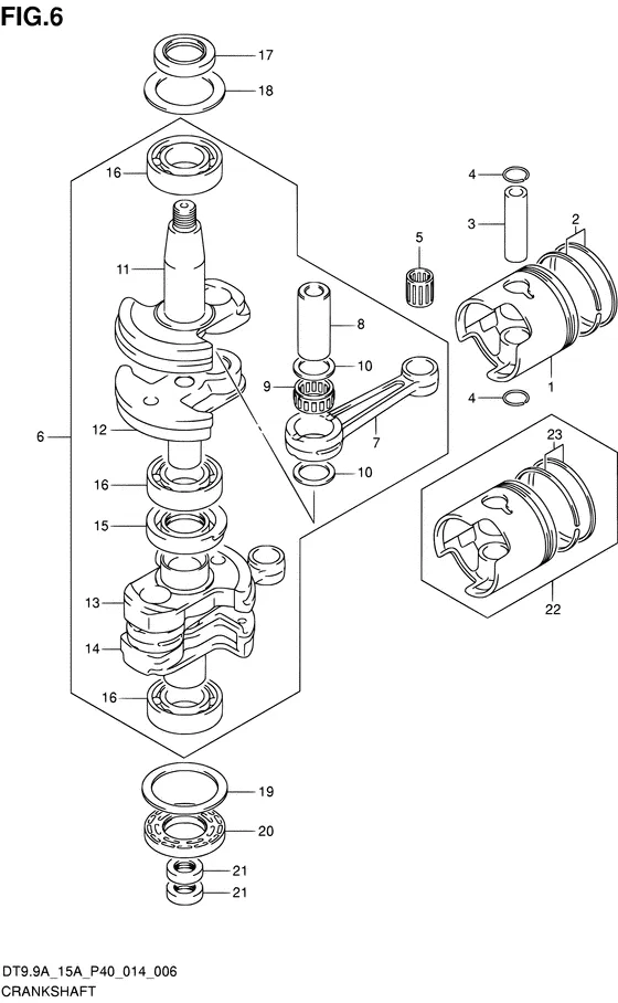 Коленчатый вал & Поршень для Suzuki DT9.9A S/L; KS/L