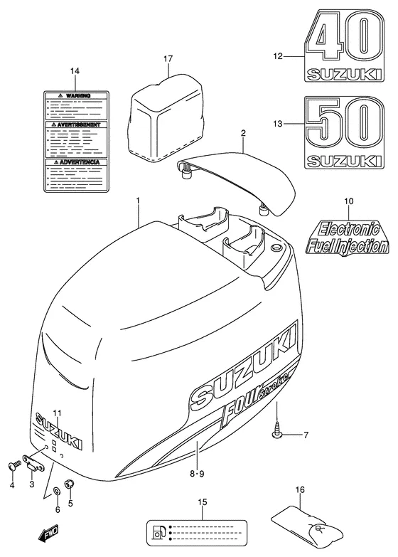 Крышка двигателя (Model: 03~09) для Suzuki DF40 QHS/L; TS/L