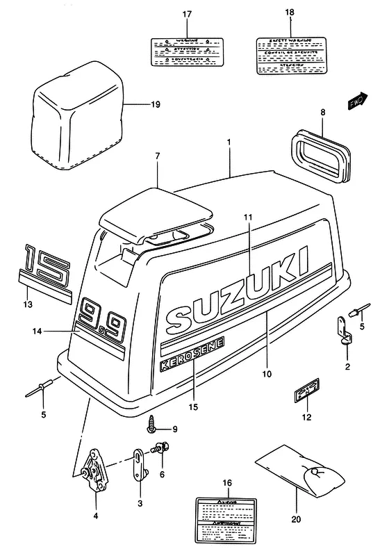 Крышка двигателя ((DT9.9(K)/15(K) MODEL:94~96)) для Suzuki DT15 S/L; KS/L/UL