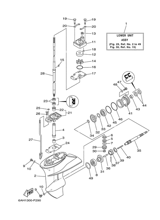Корпус редуктора и привод 1 для Yamaha F15 M(E/W/H/P)S/L