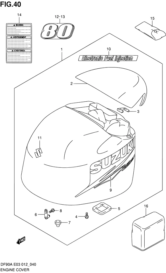 Крышка двигателя ((DF80A E03)) для Suzuki DF90A T(H)L/X