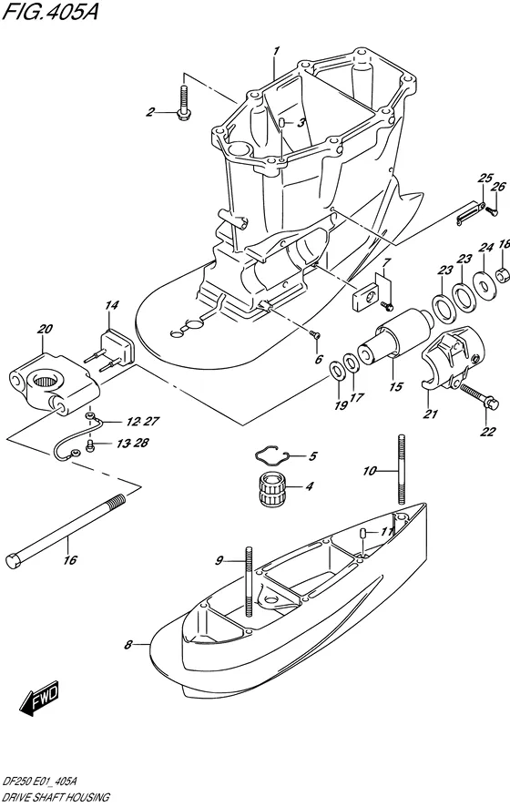 Кожух приводного вала (NOTE : REFER TO FIG.405B(1-H-11) FOR DF200TL) для Suzuki DF250 (Z/T)X/XX