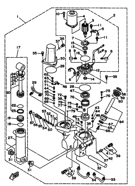 Система гидроподъёма и наклона в сборе (see для Yamaha 75 E(M/H/D/T)L