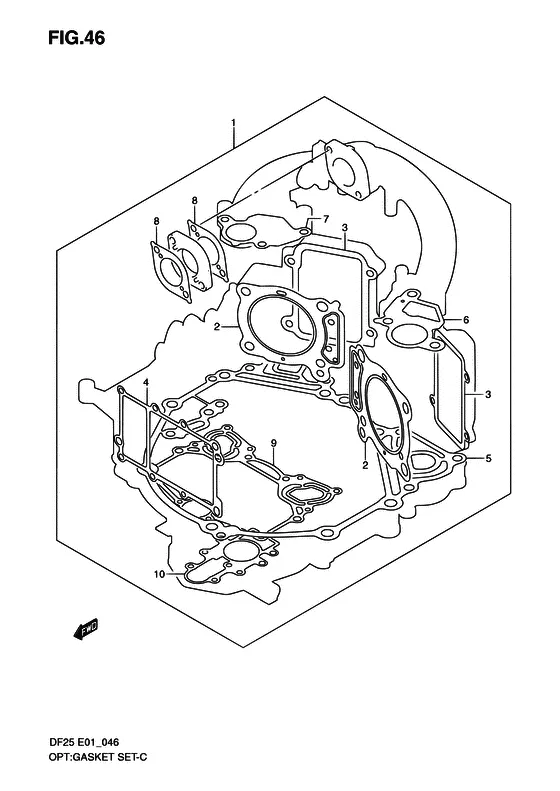 Опция: комплект прокладок для Suzuki DF25 V-twin S/L; RS/L; QS/L; TS/L