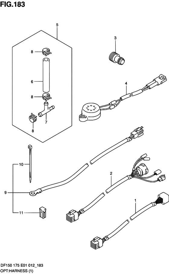 Опция: жгут проводов ((1) (DF150T E01)) для Suzuki DF150 (Z)TL/X