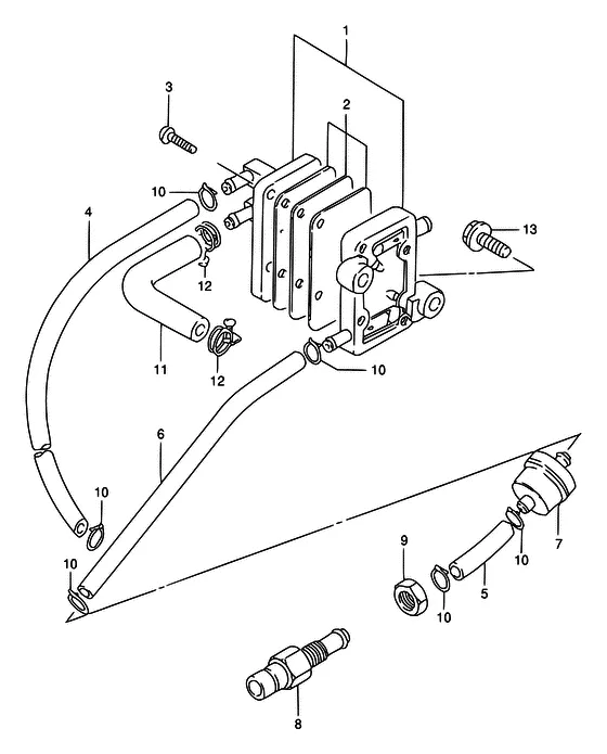 Топливный насос ((DT5 ~MODEL:94); NOTE : REFER TO FIG.13 (C-6) FOR DT6 REFER TO FIG.14 (C-7) FOR DT8 REFER TO FIG.14A(C-8) FOR DT5/6/8 MODEL:95~00) для Suzuki DT5 S/L