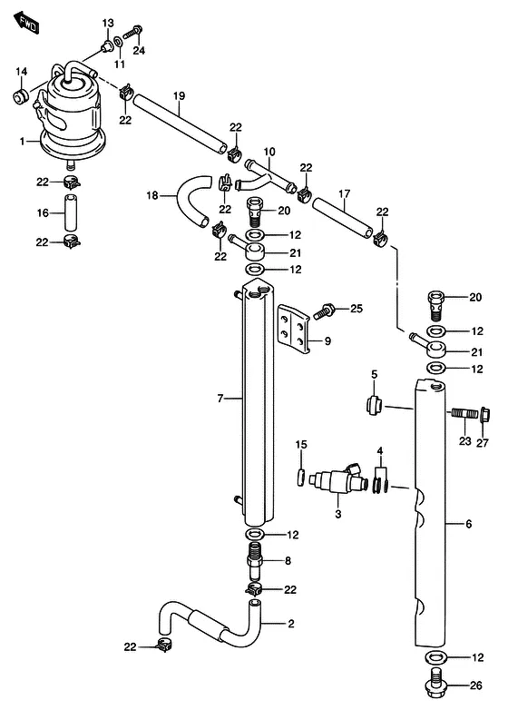 Топливная форсунка ((DF140T/Z); NOTE : REFER TO FIG.12(C- 6) FOR DF140WT/WZ) для Suzuki DF140 (Z)TL/X; W(Z)TL/X