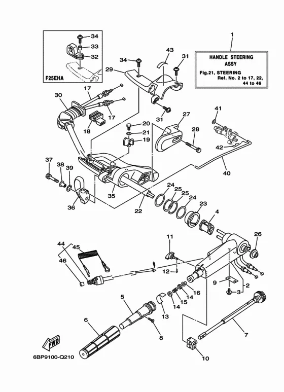 Рулевой механизм для Yamaha F25 M(E/W)HTS/L/X