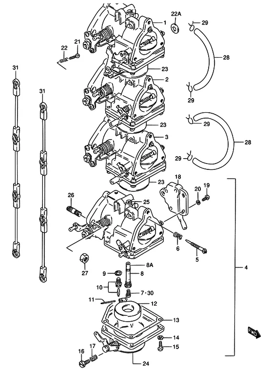 Карбюратор ((DT115); NOTE : REFER TO FIG.8 (B-14) FOR CARB (DT140)) для Suzuki DT115 L/UL