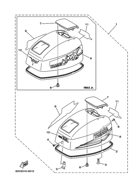 Верхний капот в сборе для Yamaha 9.9 MHS/L