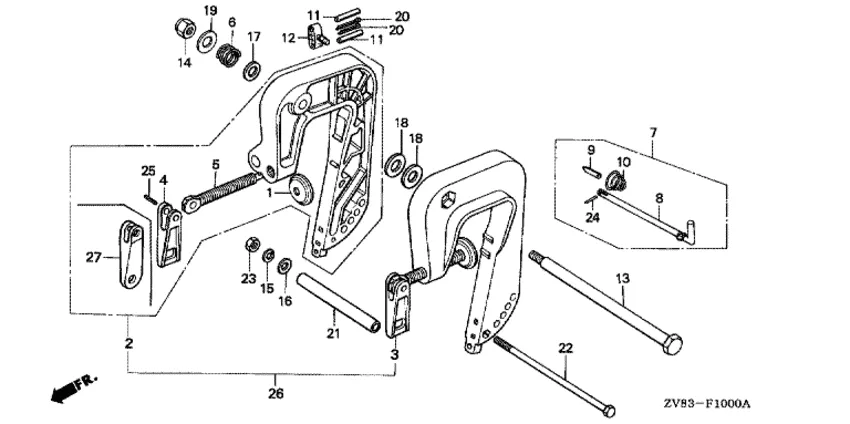 Транцевый кронштейн и регулировочная тяга (bf6b/bx/d6,bf8ax/b/bx) для Honda 8