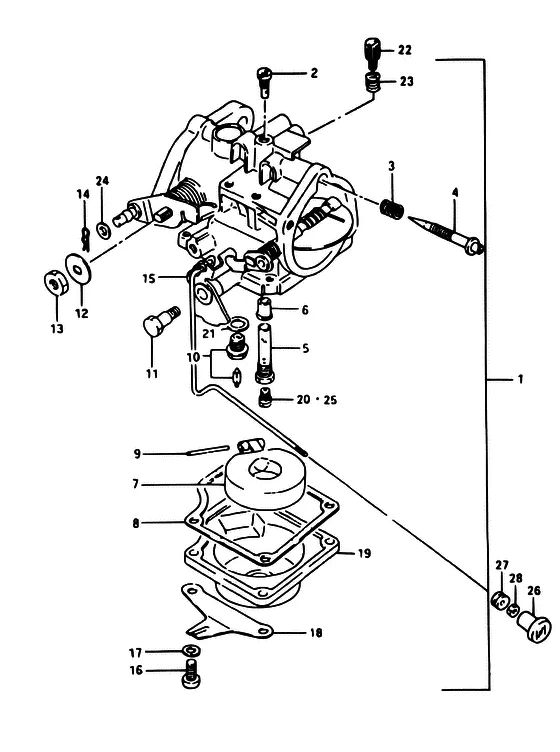 Карбюратор ((DT40C,40TC,40RC); NOTE : REFER TO FIG.5 (B- 8) FOR DT40W,WR REFER TO FIG.6 (B- 9) FOR DT40WK) для Suzuki DT40 WS/L/LL/L2/UL; WRS/L/LL/L2/UL; WKS/L/LL/L2/UL; WKRS/L/LL/L2/UL
