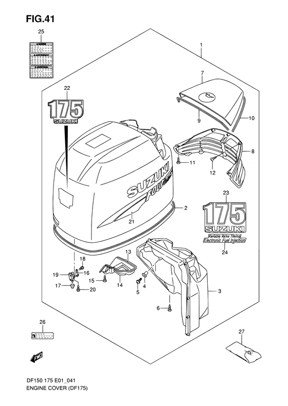 Крышка двигателя ((DF175, MODEL:06~09); NOTE : REFER TO FIG.41A(G- 7) FOR DF175 MODEL:10~) для Suzuki DF175 (Z)TL/X