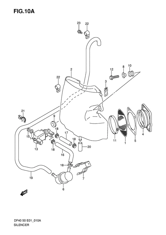 Глушитель (Df40: 680712~, df50: 681339~) для Suzuki DF40 QHS/L; TS/L