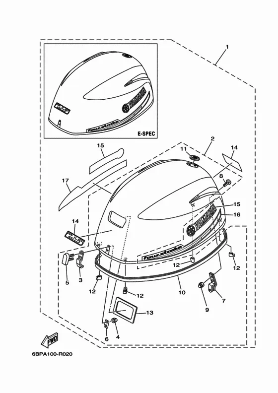 Верхний капот для Yamaha F25 M(E/W)HTS/L/X