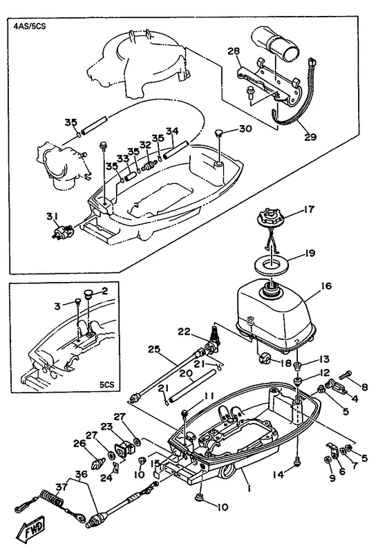 Нижний капот для Yamaha 5 MHS/L