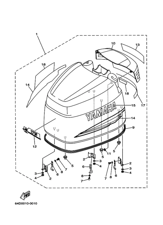 Верхний капот в сборе для Yamaha 200 ETOL/XL