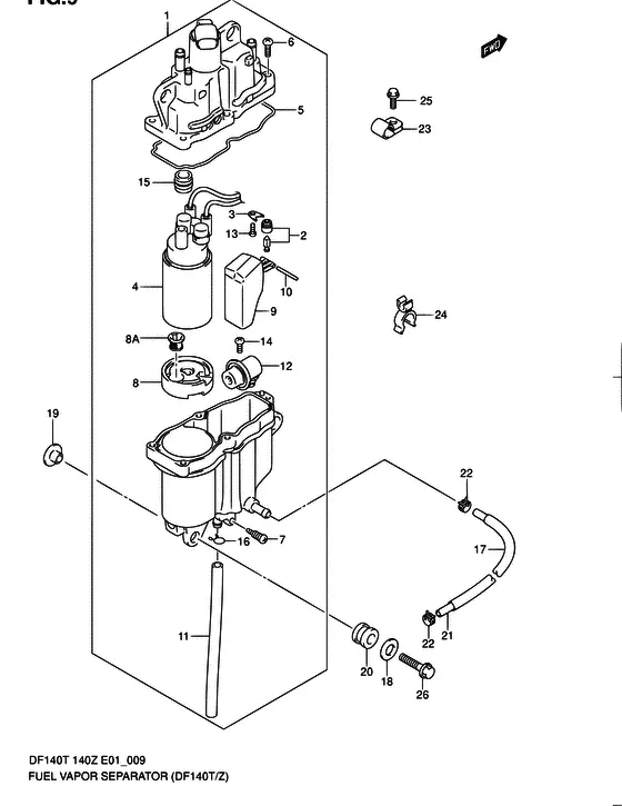 Сепаратор паров топлива ((DF140T/Z); NOTE : REFER TO FIG.10(C- 3) FOR DF140WT/WZ) для Suzuki DF140 (Z)TL/X; W(Z)TL/X