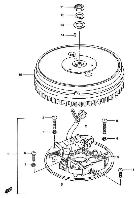 Статор & Ротор ((DT6/DT8 ~MODEL:94); NOTE : REFER TO FIG.22A(D-8) FOR DT5/DT6/DT8 MODEL:95~00) для Suzuki DT5 S/L