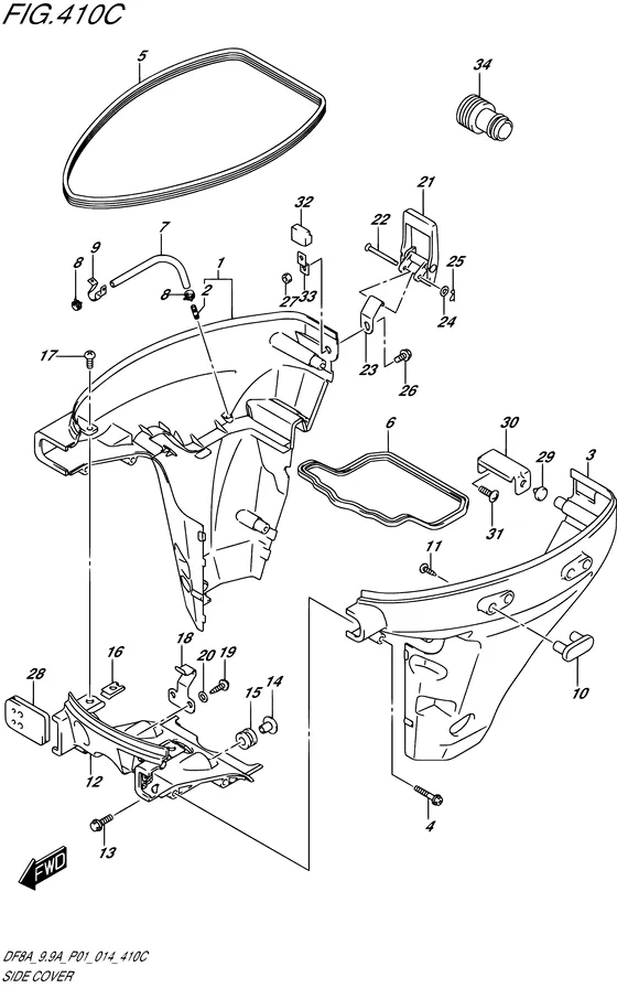 Боковая крышка ((DF9.9A P01)) для Suzuki DF8A S/L; RS/L