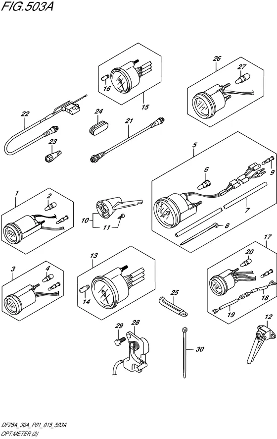 Опция: счетчик ((2) (DF25AT P01)) для Suzuki DF25A S/L; RS/L; TS/L; THS/L