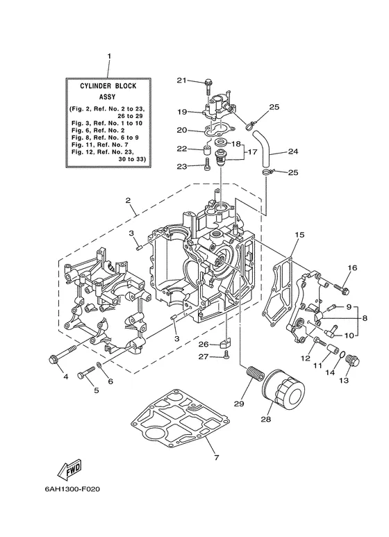 Цилиндр и картер 1 для Yamaha F9.9 MHS/L