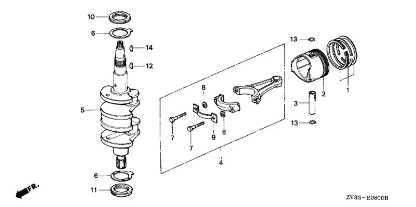 Коленчатый вал и поршень (bf6b/bx/d6,bf8ax/b/bx) для Honda 8