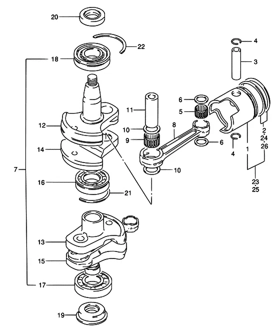 Коленчатый вал & Поршень для Suzuki DT40 WS/L/LL/L2/XL; WRS/L/LL/L2/XL; WKS/L/LL/L2/XL; WKRS/L/LL/L2/XL