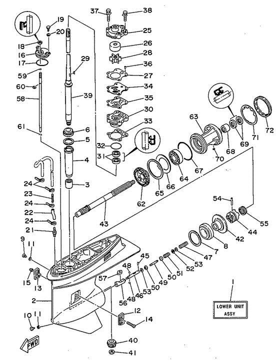 Корпус редуктора и привод 1-2 (60F/70B) для Yamaha 50 ETOS/L