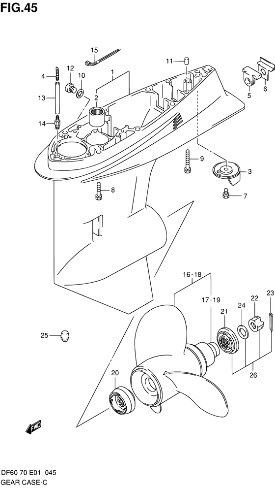 Редуктор ((MODEL:98~00); NOTE : REFER TO FIG.46(G- 4) FOR MODEL:01~09) для Suzuki DF60 TL/X