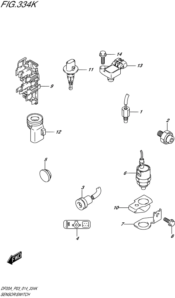 Датчик и выключатель ((DF20AT P03)) для Suzuki DF9.9B S/L; RS/L; TS/L