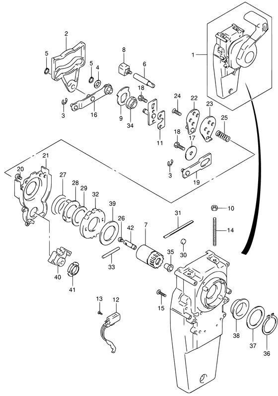 Опция: скрытый пульт дистанционного управления ((2)) для Suzuki DF30 S/L; RS/L; QS/L; TS/L
