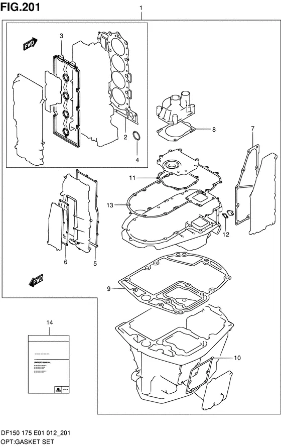 Опция: комплект прокладок ((DF150T E40)) для Suzuki DF150 (Z)TL/X