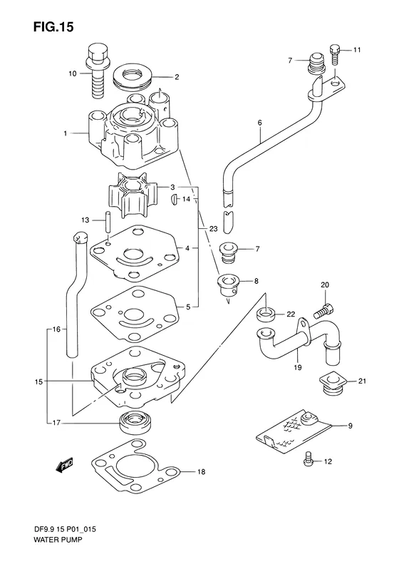Водяной насос (NOTE : REFER TO FIG.15A(D- 3) FOR MODEL:07~) для Suzuki DF9.9 S/L; RS/L
