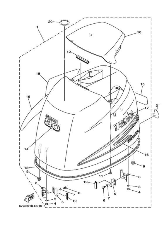 Верхний капот в сборе для Yamaha F80 ETL/X
