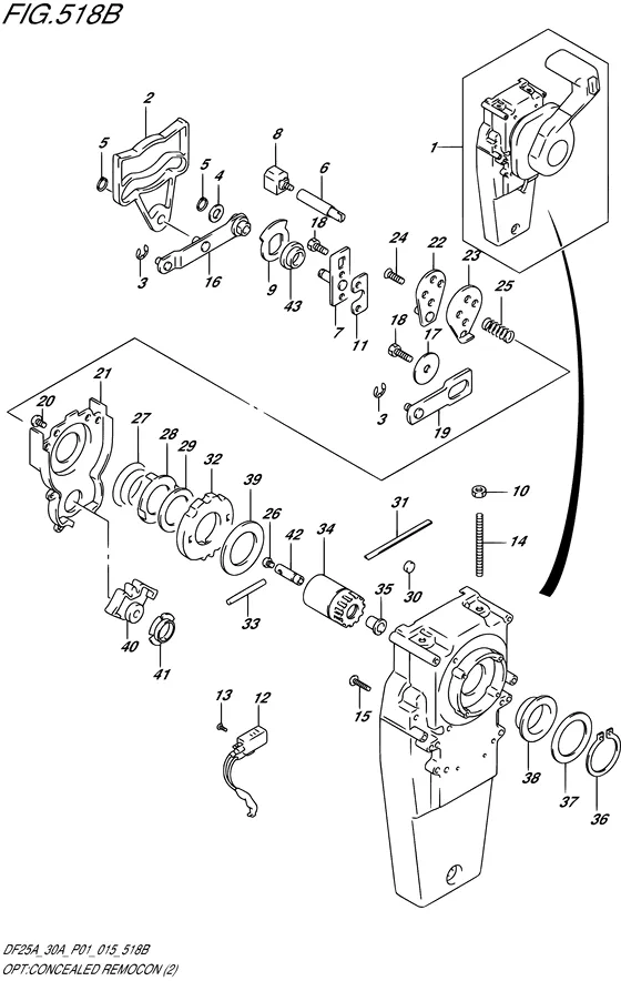 Опция: скрытый пульт дистанционного управления ((2) (DF25AT P01)) для Suzuki DF25A S/L; RS/L; TS/L; THS/L