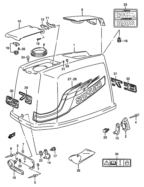 Крышка двигателя ((DT75TC,85TC MODEL:98~00)) для Suzuki DT75 L/UL