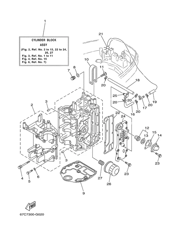 Цилиндр и картер 1 для Yamaha F30 M(E/W/H/D/T)S/L/X