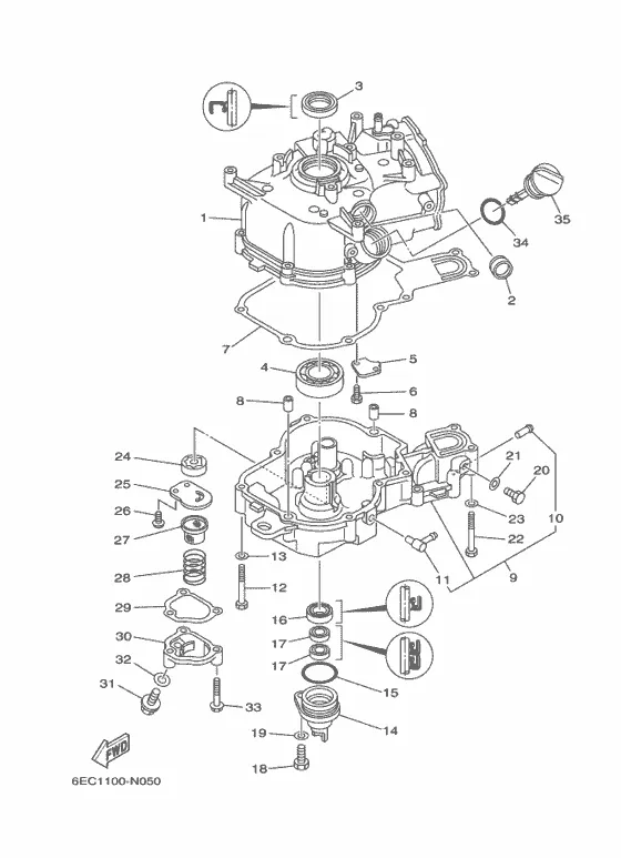 Цилиндр и картер 2 для Yamaha F5 MHS