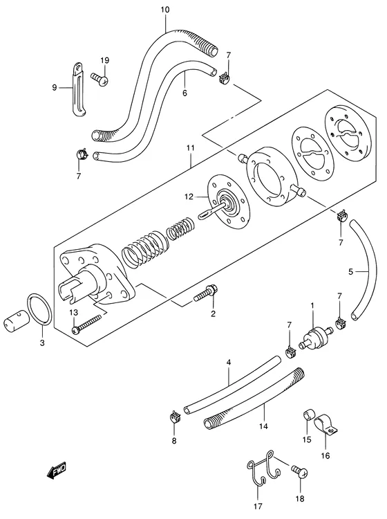 Топливный насос (NOTE : REFER TO FIG.14(C- 9) FOR MODEL:05~) для Suzuki DF9.9 S/L; RS/L