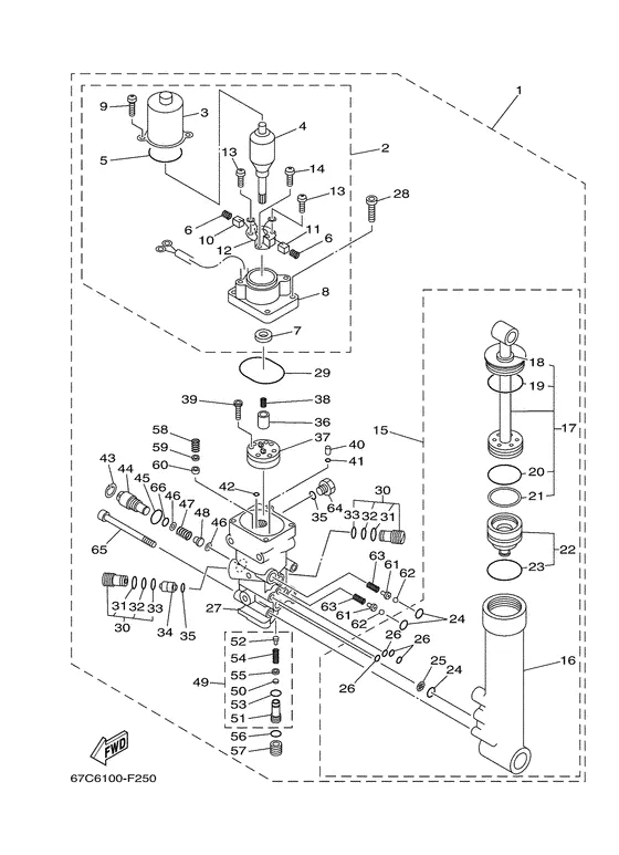 Система гидроподъёма и наклона в сборе для Yamaha F40 M(E/H/D/T)S/L