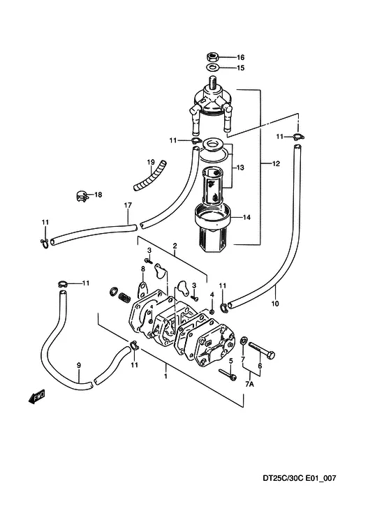 Топливный насос (NOTE : REFER TO FIG.8 (C-3) FOR MODEL:95~00) для Suzuki DT30C S/L; RS/L