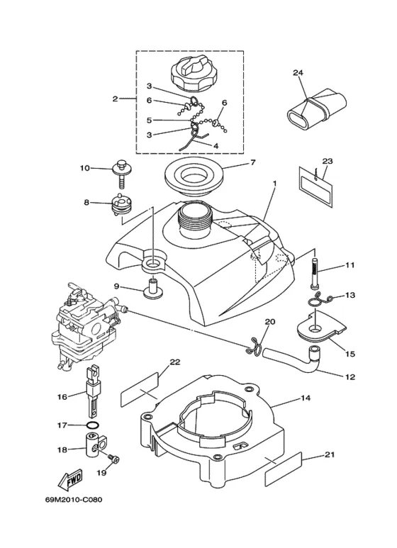 Топливный демпфер для Yamaha F2 MHS/L