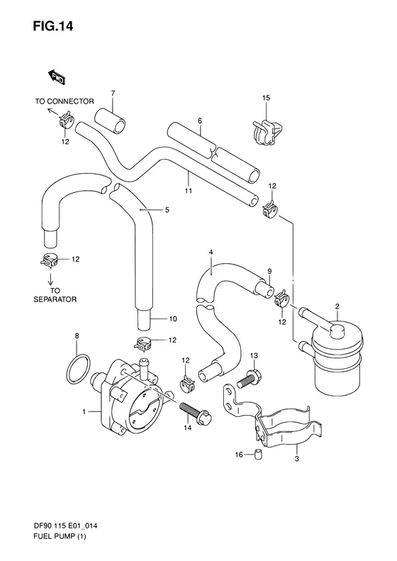 Топливный насос ((DF90T,DF115T); NOTE : REFER TO FIG.15(C- 9) FOR DF90T:680686~,DF115T:681518~,DF115Z,DF100T REFER TO FIG.16(C-10) FOR DF115WT:~681517 REFER TO FIG.17(C-11) FOR DF115WT:681518~,DF115WZ,DF100WT) для Suzuki DF90 TL/X