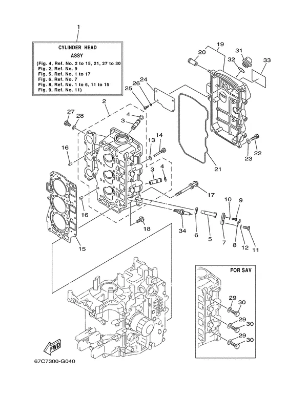 Цилиндр и картер 2 для Yamaha F30 M(E/W/H/D/T)S/L/X
