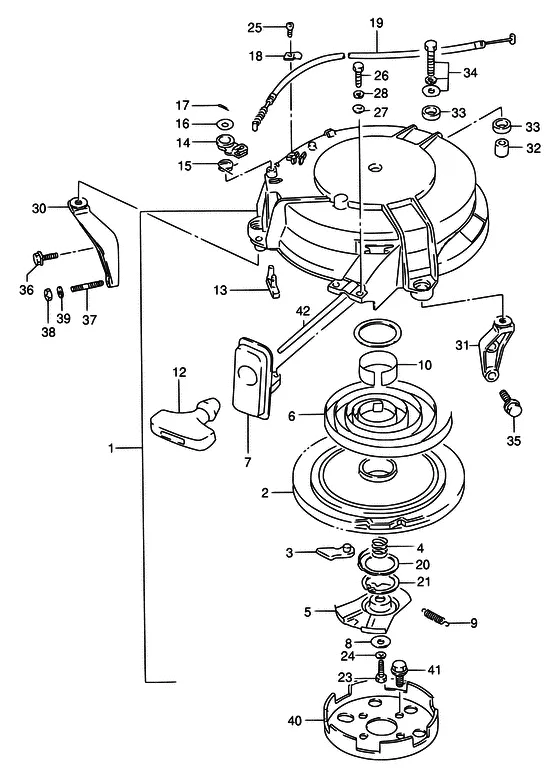 Ручной стартер ((MQ); NOTE : REFER TO FIG.17(D-6) FOR DT85MQ MODEL:95~96) для Suzuki DT75 L/UL