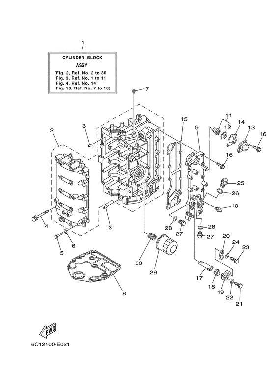 Цилиндр и картер 1 для Yamaha F40 ETL