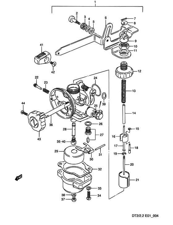 Карбюратор ((DT2,MODEL:86~89); NOTE : REFER TO FIG.5 (B- 7) FOR DT2,MODEL:90~00) для Suzuki DT2 S/L