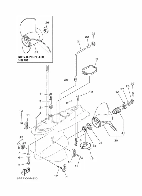 Корпус редуктора и привод 2 для Yamaha F225 ETL