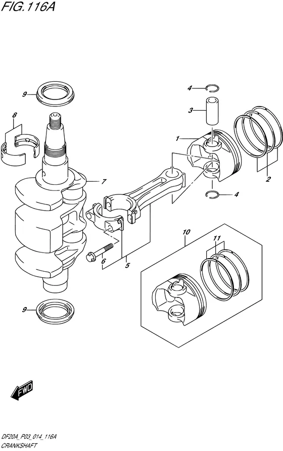 Коленчатый вал & Поршень для Suzuki DF15A S/L; RS/L; THS/L